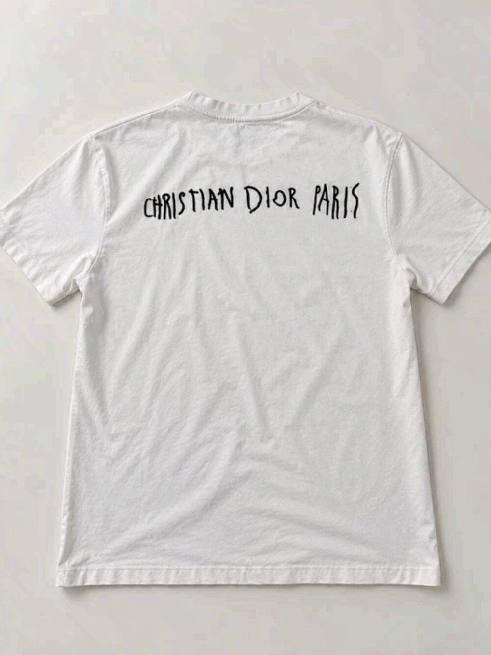 Christian Dior Paris Handwritten Logo White T-Shirt Designer